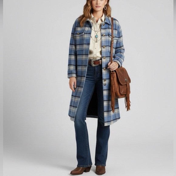 American Eagle Outfitters Blue Plaid Women's Jacket - Picture 2 of 11